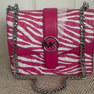 MICHAEL KORS GREENWICH SMALL FLAP XBODY TWO WAY DRAGONFRUIT COLOR NWT MSRP $498